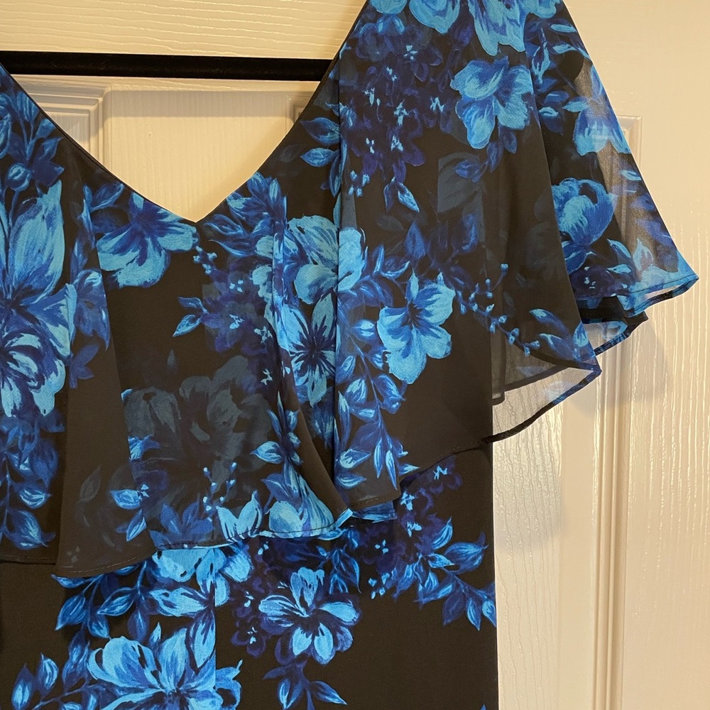 Connected Apparel Blue Flutter Sleeve Sheath Dress - Picture 6 of 6